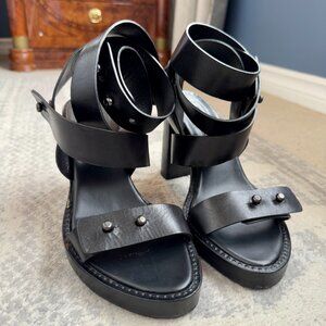 Ann Demeulemeester Black Leather Strappy Platform Heels